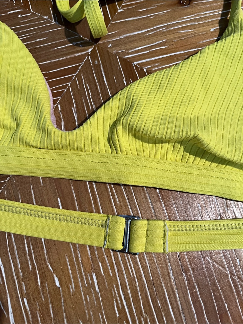 Lulu's Neon Yellow Ribbed Triangle Bikini Set SMALL - Picture 7 of 7